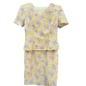 Maggie London Silk Pastel Ditsy Floral Peplum Dress Padded Shoulders Lined Sz 16